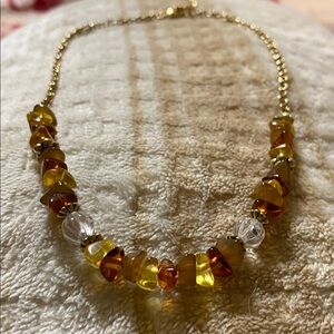 VINTAGE gold spacers clear beads and amber stones makes this necklace exquisite